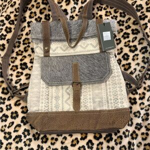 Myra Bag Cream and Brown Tribal Backpack